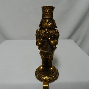 Vintage Nutcracker soldier Stocking holder hanger Resin 8.5" gold brass 1.9 lbs